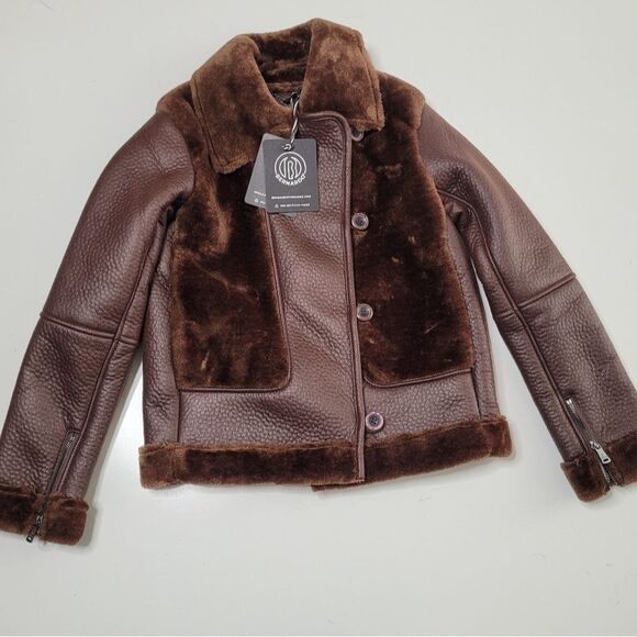 NEW BERNARDO SHEARLING FAUX LEATHER SOFT BROWN AVIATOR COAT JACKET XS SMALL NWT - Picture 16 of 16